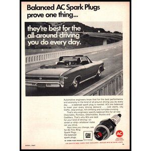 1967 AC Spark Plugs Chevy Chevelle SS 396 Convertible Vintage Print Ad Wall Art